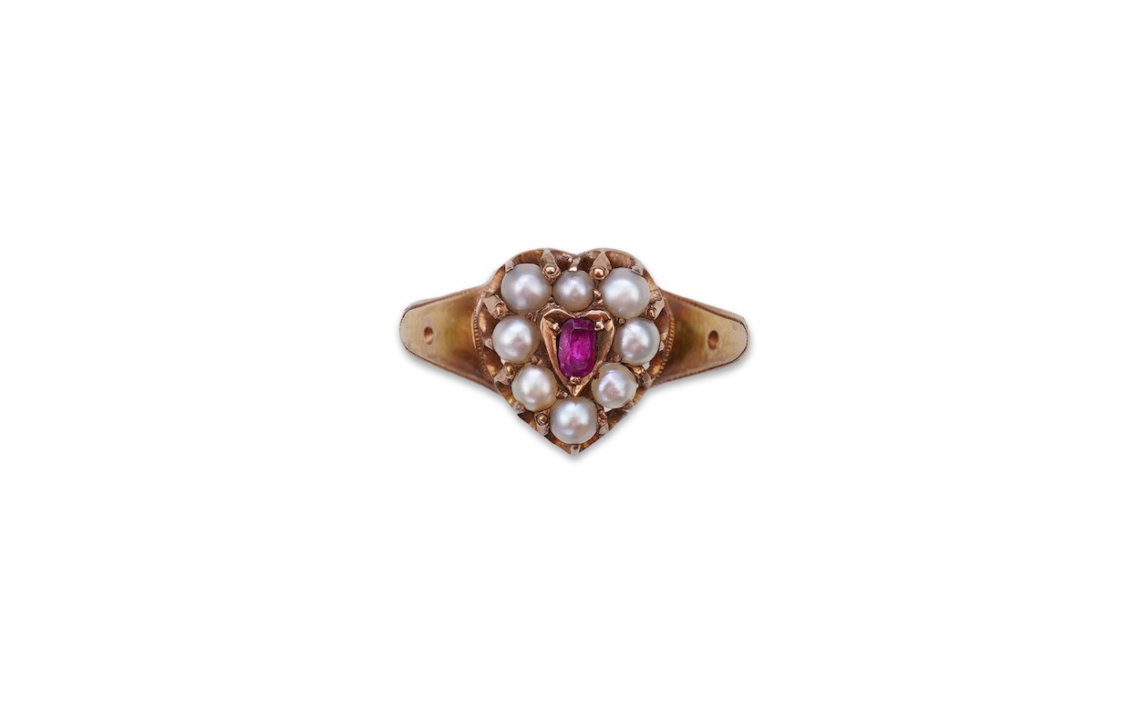 A Victorian pearl and ruby ring, circa 1871